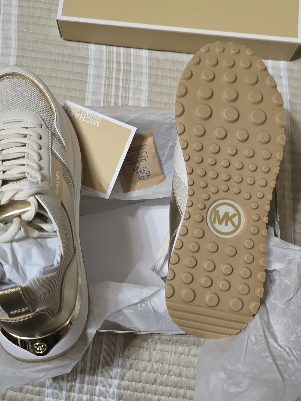 Michael Kors Cream & Gold Platform Lace-Up Sneakers